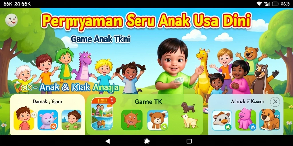Antarmuka menyenangkan dan interaktif aplikasi Game Anak TK.
