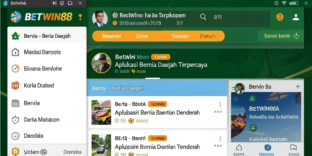 Antarmuka utama BETWIN88 yang menampilkan berita daerah terbaru.