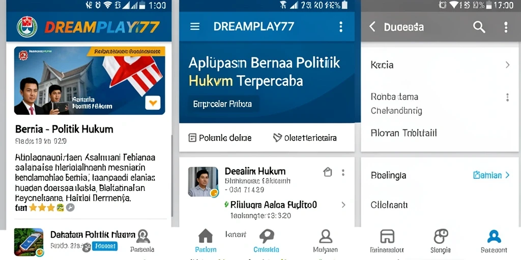 Tampilan antarmuka aplikasi DREAMPLAY77 yang informatif tentang politik hukum.