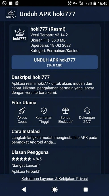 Tampilan halaman APK hoki777