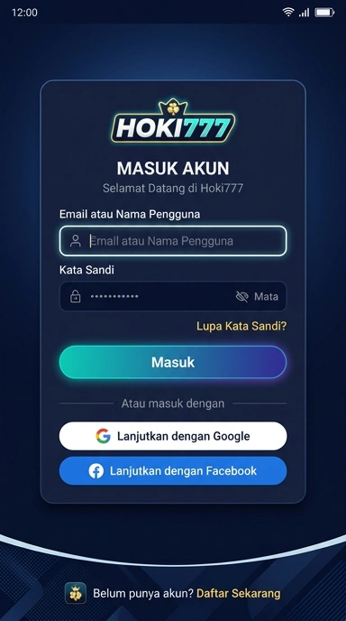 Tampilan halaman login hoki777